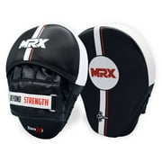 MMA Boxing Mitts, Hook and jab Training Curved Pads, Leather Berating Mesh Double Stitched MMA Muay Thai Kickboxing Martial Arts Punching Hand Target Strike Shield Black White Pair