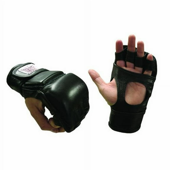MMA Gel Shock Gloves, Shock-Absorbing Gel Padding, Leather Construction, Hook & Loop Wrist Strap, Durable Training & Sparring Gloves, Black, Regular