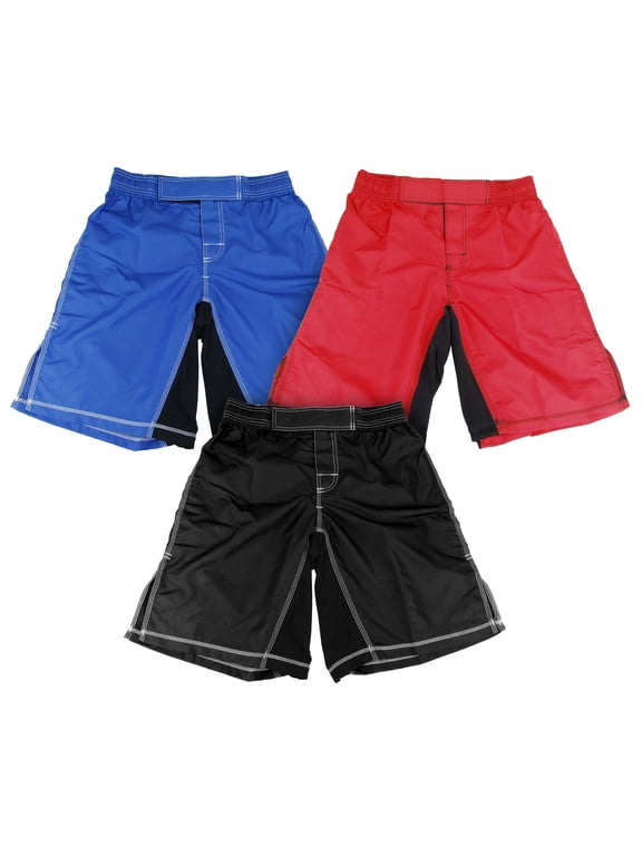 MMA Grappling Fight Shorts Elastic Waist, Kick Boxing UFC Muay Thai BJJ, Black, Blue, Red - BK, XS (CL, 28)