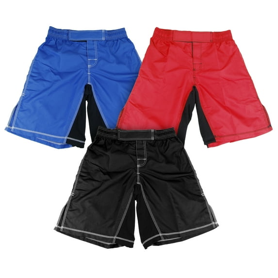MMA Grappling Fight Shorts Elastic Waist, Kick Boxing UFC Muay Thai BJJ, Black, Blue, Red - RD, 2XS (CM, 26)