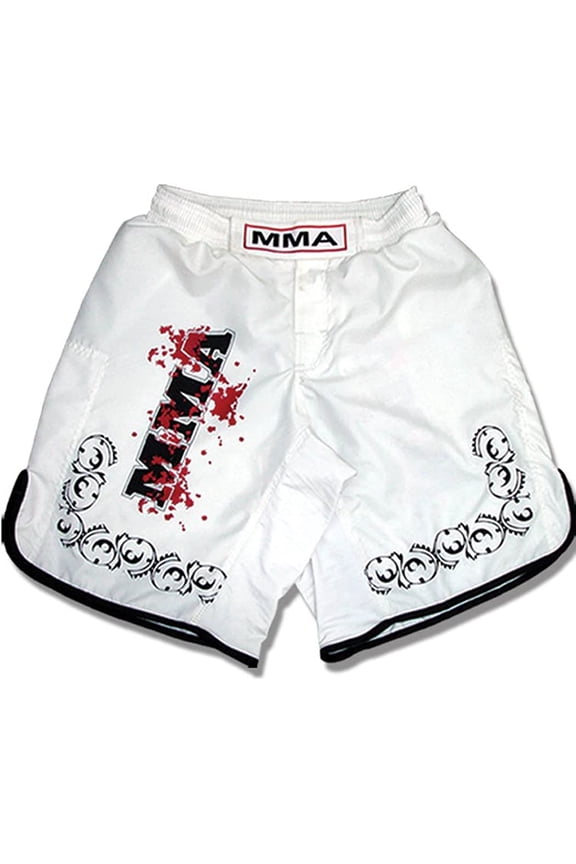 MMA Logo Board Shorts in Soft Fabric, White Size 3XL Martial Arts, Sparring Fitness Gym Equipment Grappling Shorts, Kickboxing Shorts, Fighting Shorts