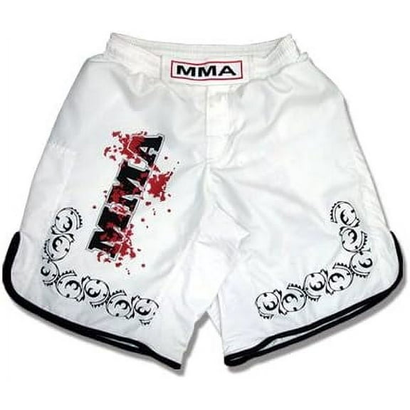 MMA Logo Board Shorts in Soft Fabric, White Size 4XS Sparring, Fitness Grappling Shorts, Kickboxing Shorts, Fighting Shorts, Muay Thai Training Shorts