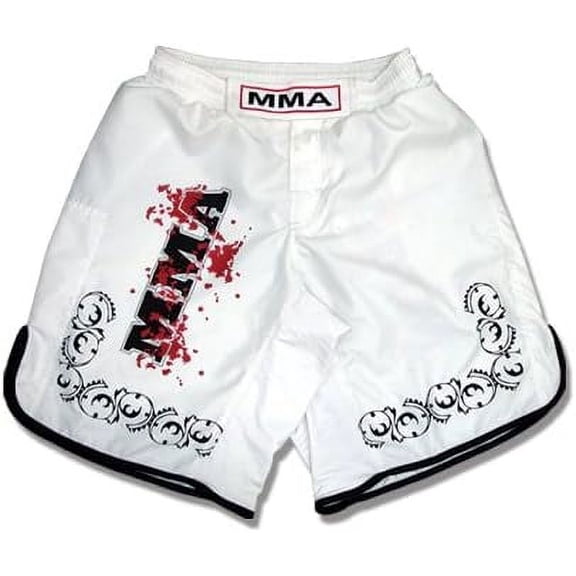 MMA Logo Board Shorts in Soft Fabric White Size XXL Martial Arts, Sparring Fitness Gym Equipment Grappling Shorts, Kickboxing Shorts, Fighting Shorts