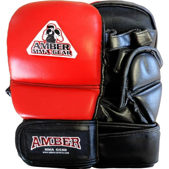 MMA Safety Training Gloves, Premium Leather, Shock Absorbing Foam, Adjustable Velcro Closure, Durable & Comfortable for Sparring, Bag Work & MMA Workouts, Red, Medium