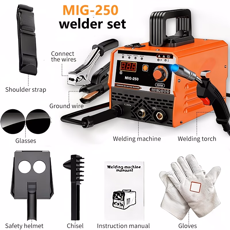 MMA Welding Machine, 110/220V IGBT Digital Display Stick Arc Welder, Multi-process MIG DC Inverter Welder, with Hot Start, Electrode Holder, Work Clamp, Power Adapter and Brush