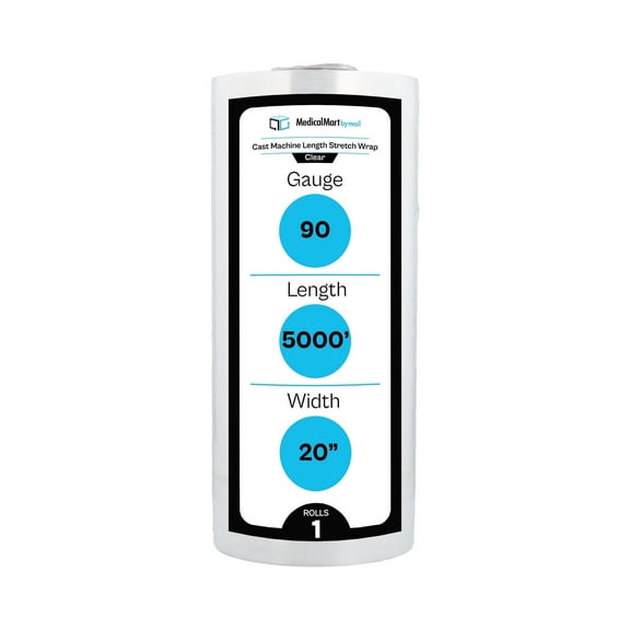 MMBM Machine Stretch Film 1 Roll 19.7 Inch x 5000 Feet 90 Gauge Clear Plastic Shrink Wrap for Pallet Wrapping
