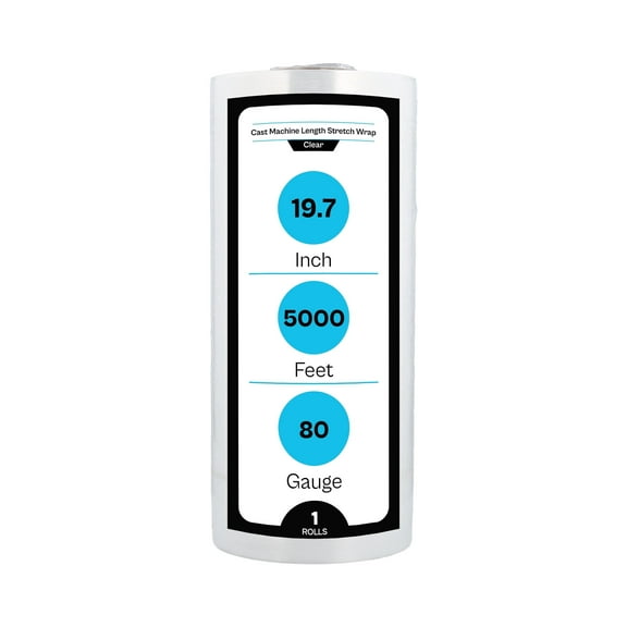 MMBM Machine Stretch Wrap 1 Roll 19.7" x 5000' 80 Gauge Clear Cast Shrink Film for Packing and Pallet Wrapping