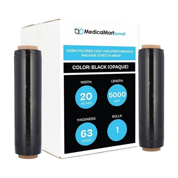 MMBM Cast Hand Machine Stretch Wrap Black 20" x 5000' 63 Gauge 1 Roll Opaque Colored Shrink Film for Shipping Moving