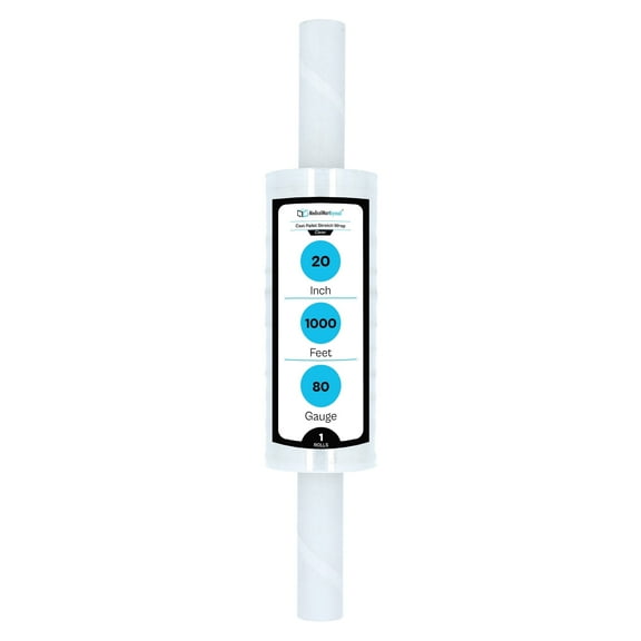 MMBM Stretch Film with Handle Clear 20 Inch x 1000 Feet 80 Gauge 1 Roll Plastic Cling for Pallets Moving Storing