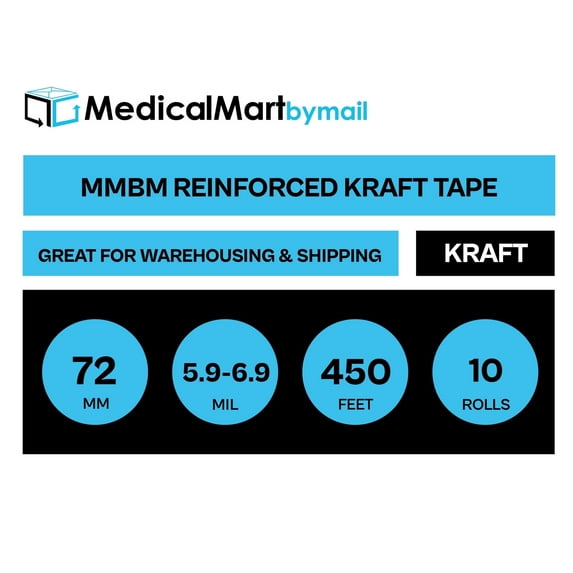 MMBM Reinforced Kraft Gummed Tape 2.83" x 150 Yards, Eco Friendly, Tamper Evident Sealing, 10 Rolls
