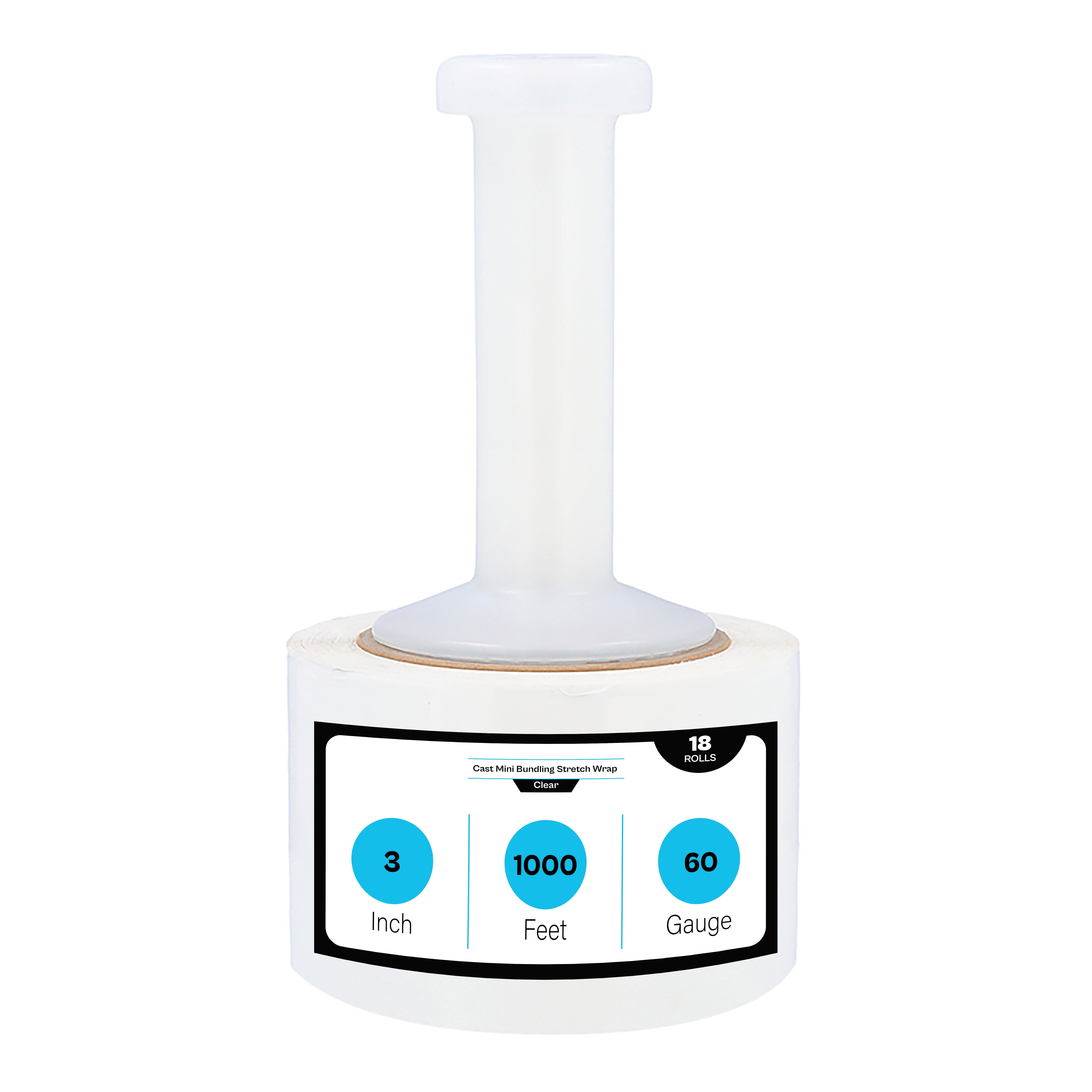 MMBM Mini Stretch Wrap with Handle 18 Rolls 3" x 1000' 60 Gauge Clear ...