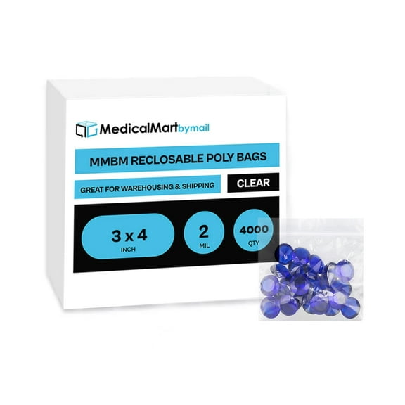MMBM Clear Reclosable Poly Bags 3" x 4" 2 Mil Lightweight Durable Zipper for Storage and Organization 4000 Pack