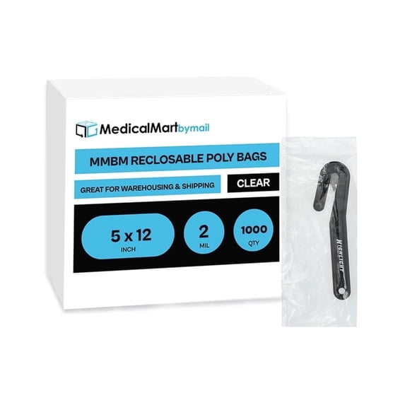 MMBM Clear Reclosable Poly Bags 5" x 12" 2 Mil Leakproof Bags for Shipping Docs and Office Storage 1000 Bags