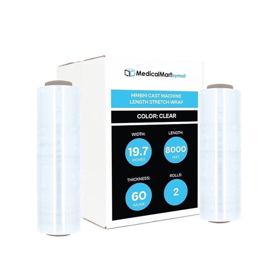 MMBM Machine Stretch Wrap 2 Rolls 19.7" x 8000' 60 Gauge Clear Plastic Wrap for Pallet Wrapping and Packing