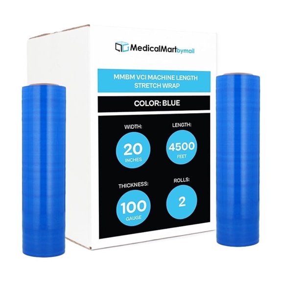 MMBM VCI Machine Stretch Wrap 20 Inch x 4500 Feet 100 Gauge 2 Rolls Blue Plastic Film for Packing Wrapping