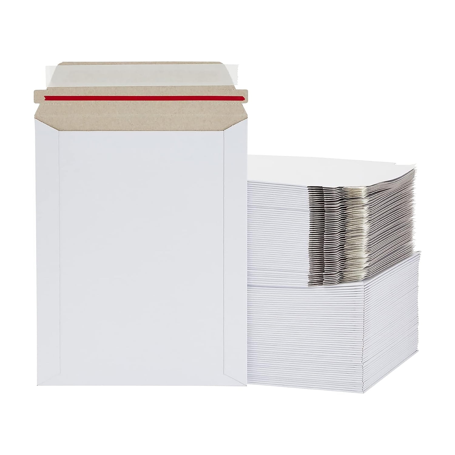 MMBM 200 Pack 6x6 White Rigid Photo Mailers, SelfSealing Cardboard Envelopes for Shipping