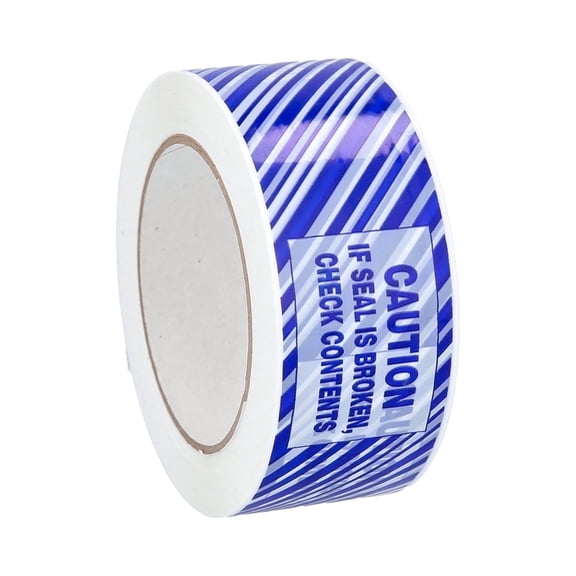 MMBM White/Blue Striped Security Tape Caution Printed, 2" x 110 Yards, 1.9 Mil, Tamper-Evident Seal for Sealing, 36 Rolls