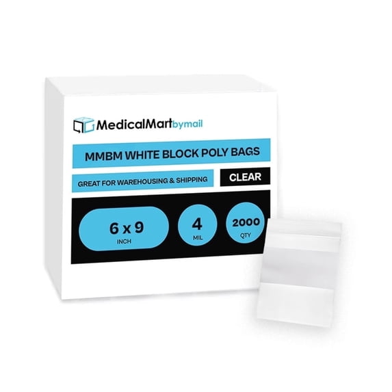 MMBM White Block Reclosable Bags 6" x 9" 4 Mil Dust-Resistant Bags for Air-Tight Shipping Needs 2000 Pieces