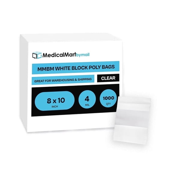 MMBM 4 Mil 8"x 10" Reclosable Bag Writeable White Block Water-Resistant 1000 Pcs