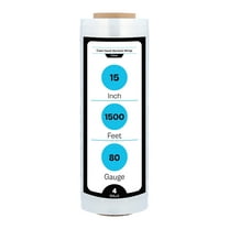 MMBM Stretch Wrap 4 Rolls 15" x 1500' 80 Gauge Clear Plastic Shrink Film for Packing Pallets and Shipping