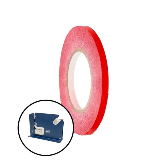 MMBM 6 Pcs - 2.3 Mil- Poly Bag Sealer Tape used for Sealing Bags w/ Dispenser, Color Coding, Perfect for Food Processing, 3/8" x 180 Yards, Red