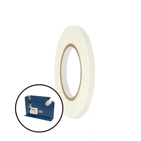 MMBM 6 Pcs - 2.3 Mil- Poly Bag Sealer Tape used for Sealing Bags w/ Dispenser, Color Coding, Perfect for Food Processing, 3/8" x 180 Yards, White