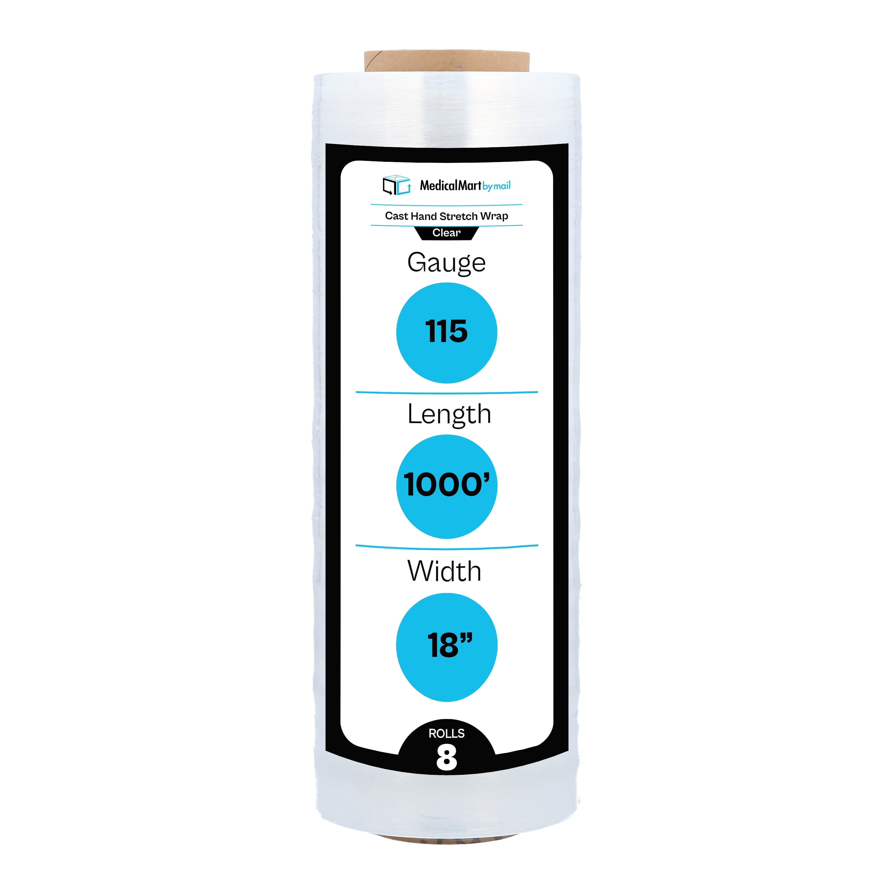 MMBM 8 Rolls - 18" x 1000' 3" Core Heavy Duty Hand Stretch Wrap Plastic ...
