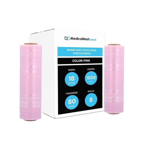 MMBM Pink Anti-Static Stretch Wrap 18" x 1500' 8 Rolls 80 Gauge Plastic Film for Wrapping Shipping Electronic Products