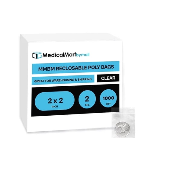 MMBM Clear Reclosable Poly Bags 2 x 2 Inch 2 Mil 1000 Pieces Reusable Zipper Bags for Multipurpose Needs