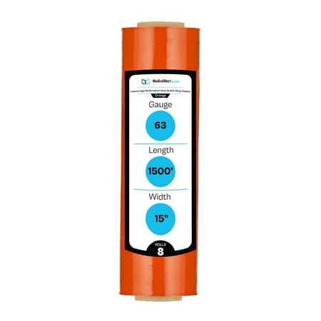MMBM Orange Opaque Stretch Wrap 15" x 1500' 8 Rolls 63 Gauge Hand Shrink Film for Packaging Shipping Boxes