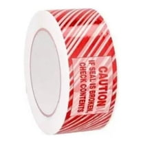 MMBM White/Red Security Tape Caution Printed, 2" x 110 Yards, 1.9 Mil, Tamper-Evident Seal, 36 Rolls