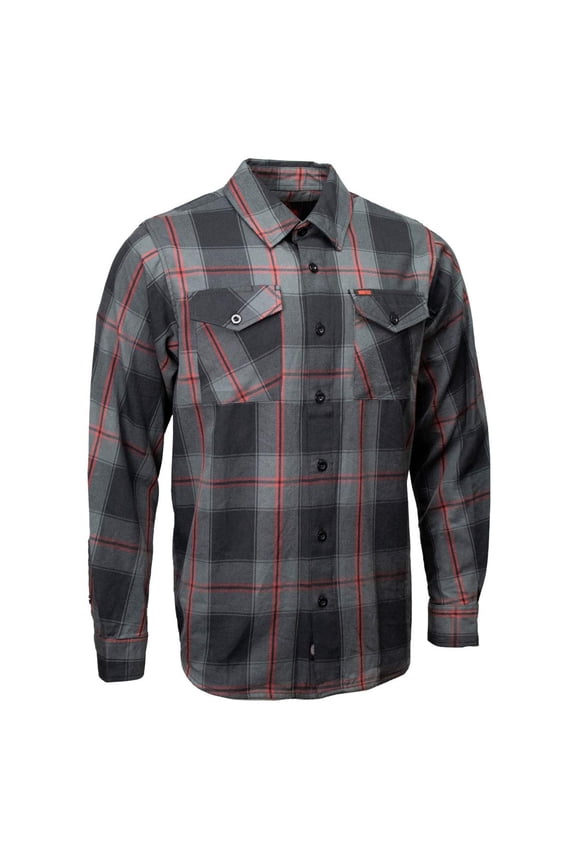 MMCC Blackout Men's Black Gray Red Plaid Flannel Shirt - 100% Cotton Long Sleeve Button-Up - MMC11622 5X-Large