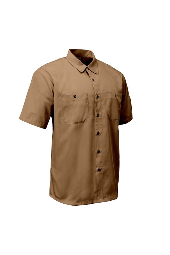 MMCC Men's Khaki Super Duty Classic Mechanic Button Up Shirt - 2 Chest Pockets - Microfiber Panel - MDM11664 Medium