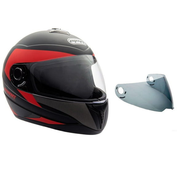 MMG Adult Motorcycle Full Face Helmet DOT with Spare Tinted Shield - Matte Black Red (X-Large) Model 26