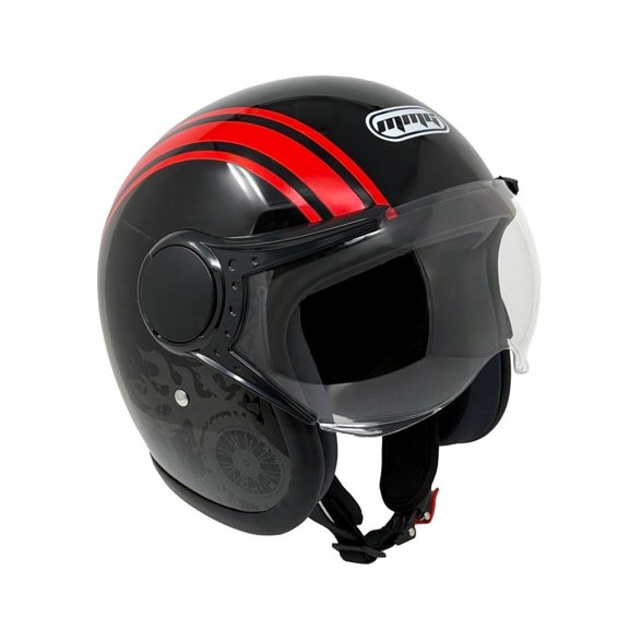 MMG Adult Motorcycle Helmet, Open Face Flip Up Visor DOT - Black/Red Graph (Large)