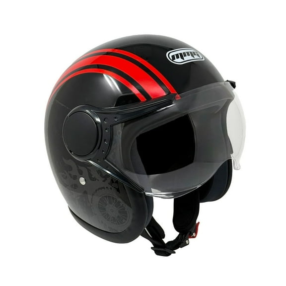 MMG Adult Motorcycle Helmet, Open Face Flip Up Visor DOT - Black/Red Graph (Medium)