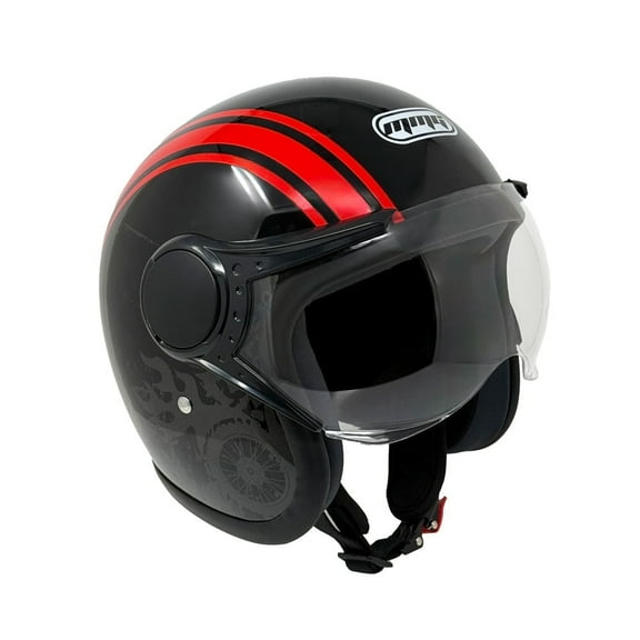 MMG Adult Motorcycle Helmet, Open Face Flip Up Visor DOT - Black/Red Graph (XL)
