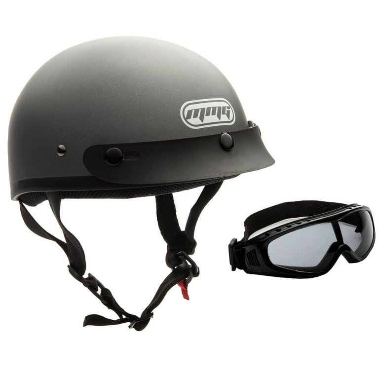 MMG Motorcycle Half Helmet Beanie DOT with goggles Matte