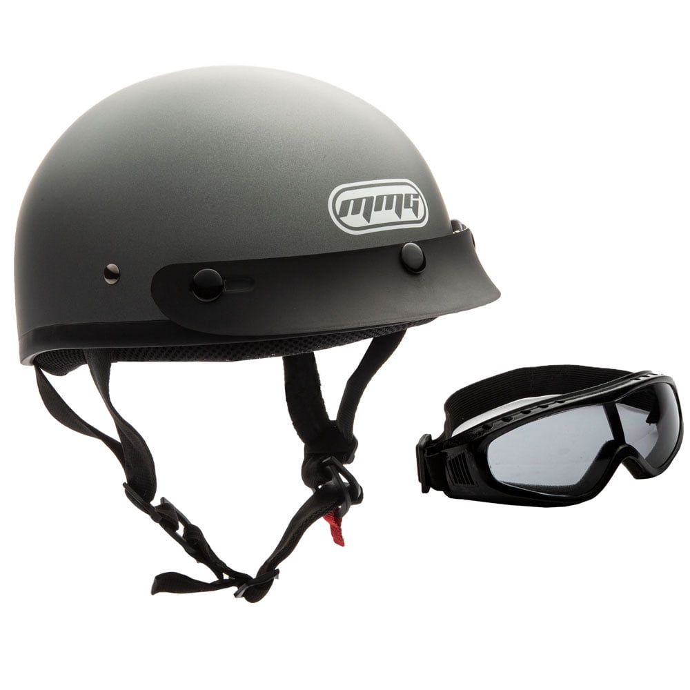 MMG Motorcycle Half Helmet Beanie DOT with goggles Matte Gray (X-Large) Model 29