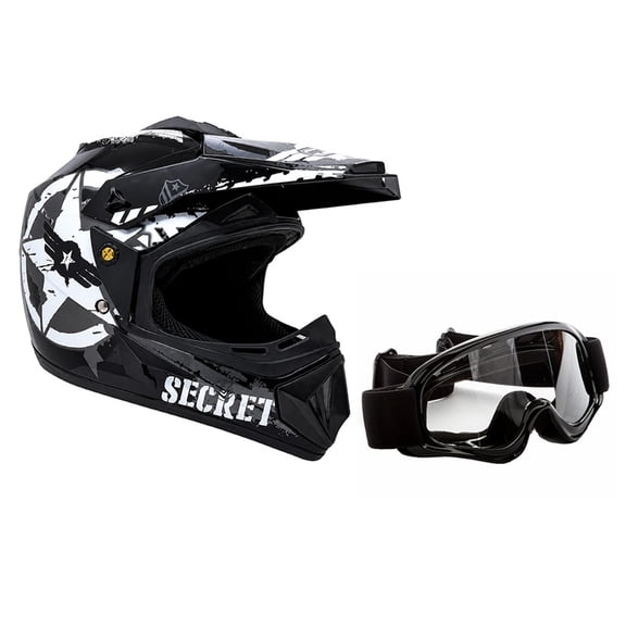 MMG Motorcycle Off-Road Helmet MX ATV Dirt Bike Gloss Black STAR with Goggles (XL) Model 30