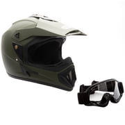 MMG Motorcycle Off-Road Helmet MX ATV Dirt Bike Matte Military Green with Goggles Large Model 30