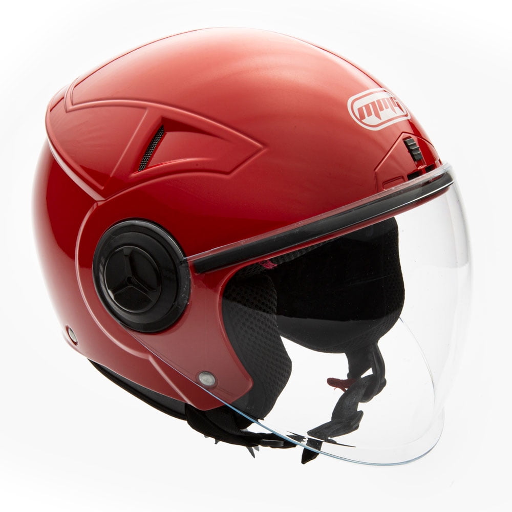 CDL MMG Motorcycle Open Face Helmet DOT Flip-Up Visor Gloss Red