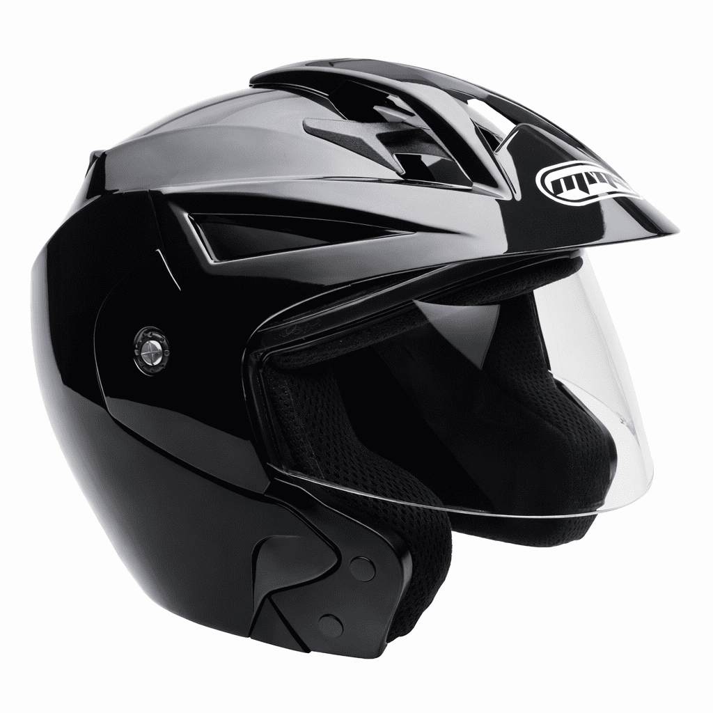 MMG Motorcycle Scooter Street Open Face Helmet DOT - Flip Up Shield - Gloss Black (Medium) Model 20