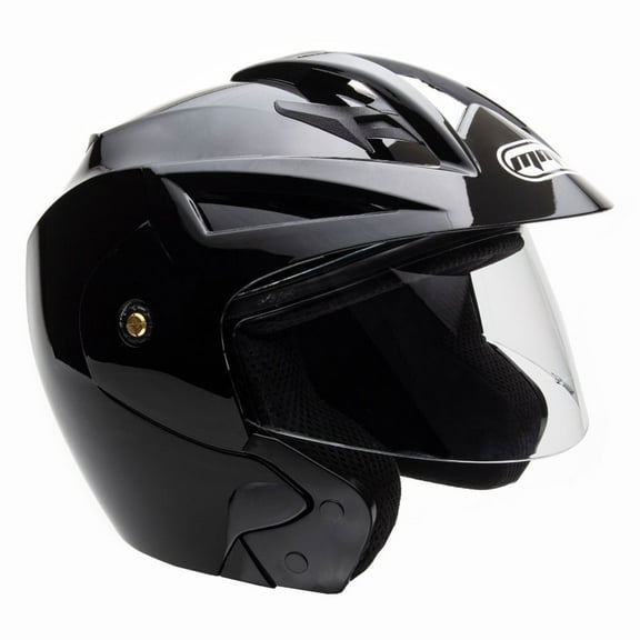 MMG Motorcycle Scooter Street Open Face Helmet DOT - Flip Up Shield - Gloss Black (Medium) Model 20