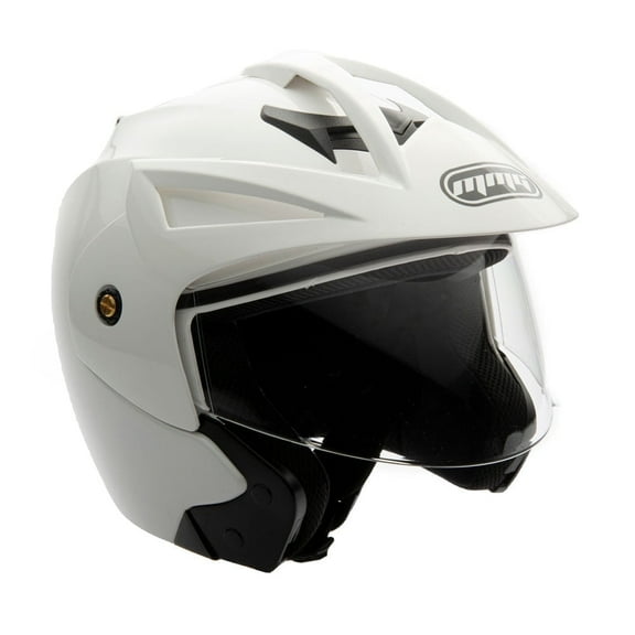 MMG Motorcycle Scooter Street Open Face Helmet DOT - Flip Up Shield - Gloss White (Large) Model 20
