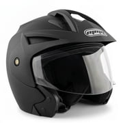 MMG Motorcycle Scooter Street Open Face Helmet DOT - Flip Up Shield - Matte Black Large Model 20