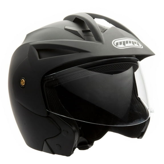 MMG Motorcycle Scooter Street Open Face Helmet DOT - Flip Up Shield - Matte Black (Medium) Model 20