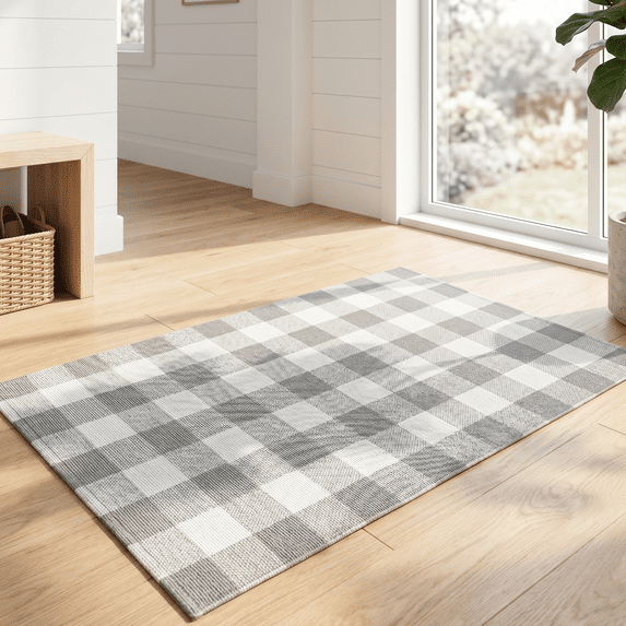 MMGUQA Plaid Doormat Layered Door Mat for Front Porch Decor Hand Woven Washable Entryway Welcome Mat Spring Summer Plaid Rug for Farmhouse Patio