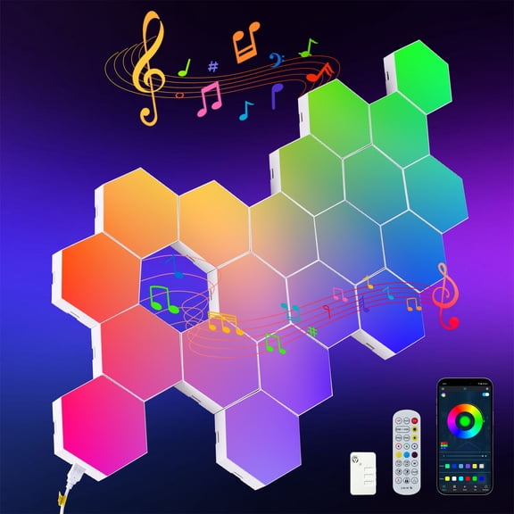 MMGW 20-Pack Hexagonal RGB Smart LED Wall Panels with App Remote and Music Sync