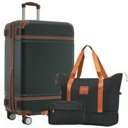 MMGW 28-Inch Black Hardshell Vintage Suitcase with Double Spinner Wheels and TSA Lock